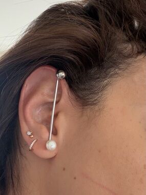 Sterling Silver Pearl Drop Ear Jacket - White Pearl